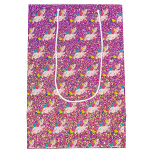 Unicorn Kawaii Rainbow Gold Purple Pink Glitter Medium Gift Bag