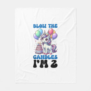 Unicorn Kids 2nd Birthday Party Boy 2 Year Old Bda Fleece Blanket