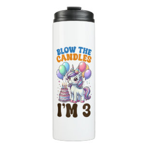 Unicorn Kids 3rd Birthday Party Boy 3 Year Old Bda Thermal Tumbler