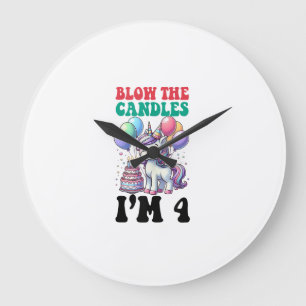 Unicorn Kids 4th Birthday Party Boy 4 Year Old Bda Large Clock