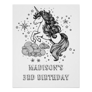 Unicorn Kids Birthday Keepsake Colouring Poster