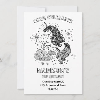 Unicorn Kids Birthday Party Personalized Colouring Invitation