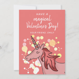 Unicorn Kids Classroom Valentine`s day Holiday Card