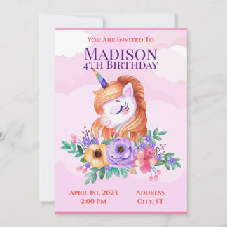 Unicorn Kids Invitation 