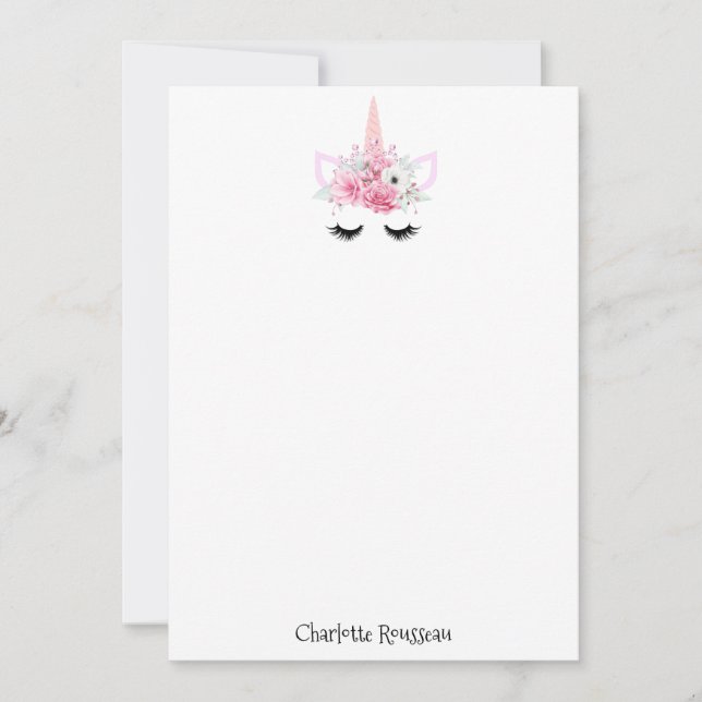 Unicorn Kid's Personalized Stationery Card (Front)