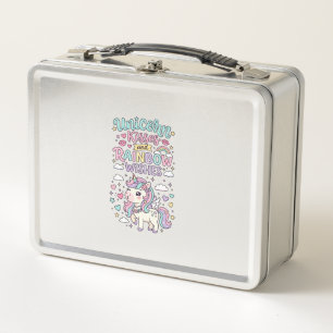Unicorn Kisses and Rainbow Wishes Cute Pastel Grap Metal Lunch Box