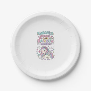 Unicorn Kisses and Rainbow Wishes Cute Pastel Grap Paper Plate