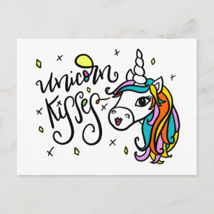 Unicorn Kisses, hand lettered Postcard