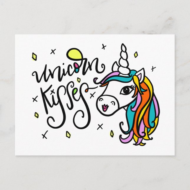 Unicorn Kisses, hand lettered Postcard (Front)