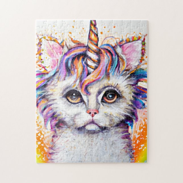 Unicorn Kitten Rainbow Watercolor Jigsaw Puzzle (Vertical)