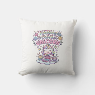 Unicorn Knitting Crochet Unicorn Adorable Typograp Throw Pillow