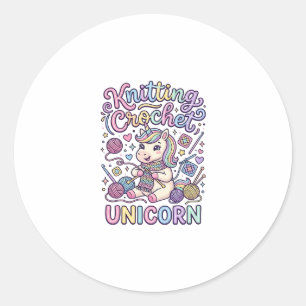 Unicorn Knitting Crochet Unicorn Charming White Ba Classic Round Sticker