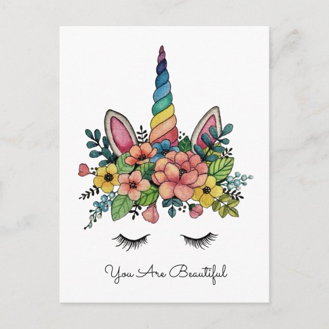 Unicorn Lashes With Rainbow Horn Postcard (Front)