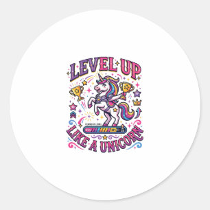 Unicorn Level Up Like a Unicorn Commercial Cute Gi Classic Round Sticker