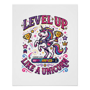 Unicorn Level Up Like a Unicorn Commercial Cute Gi Poster
