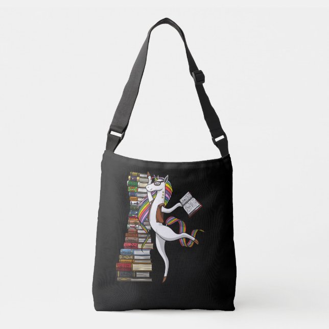Unicorn Librarian Magical Book Reading Nerd Crossbody Bag (Front)