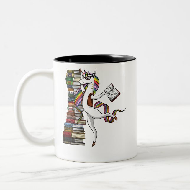 Unicorn Librarian Magical Book Reading Nerd Two-Tone Coffee Mug (Left)