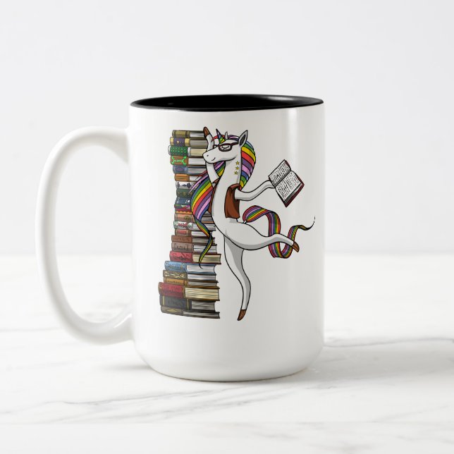 Unicorn Librarian Magical Book Reading Nerd Two-Tone Coffee Mug (Left)