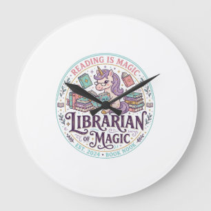 Unicorn Librarian of Magic Original Product Graphi Large Clock