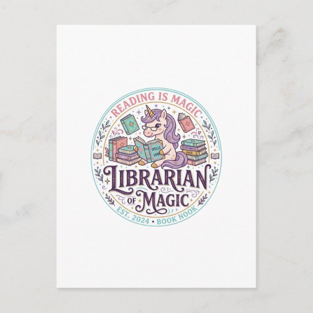 Unicorn Librarian of Magic Original Product Graphi Postcard (Front)