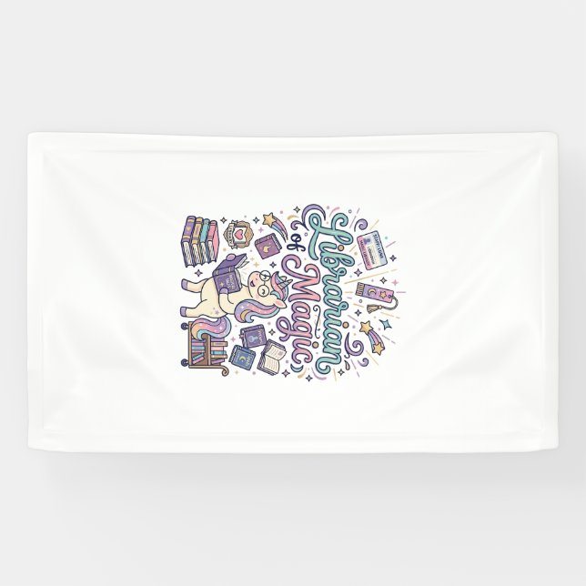 Unicorn Librarian of Magic Print Ready Apparel Gra Banner (Horizontal)