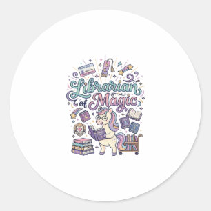 Unicorn Librarian of Magic Print Ready Apparel Gra Classic Round Sticker