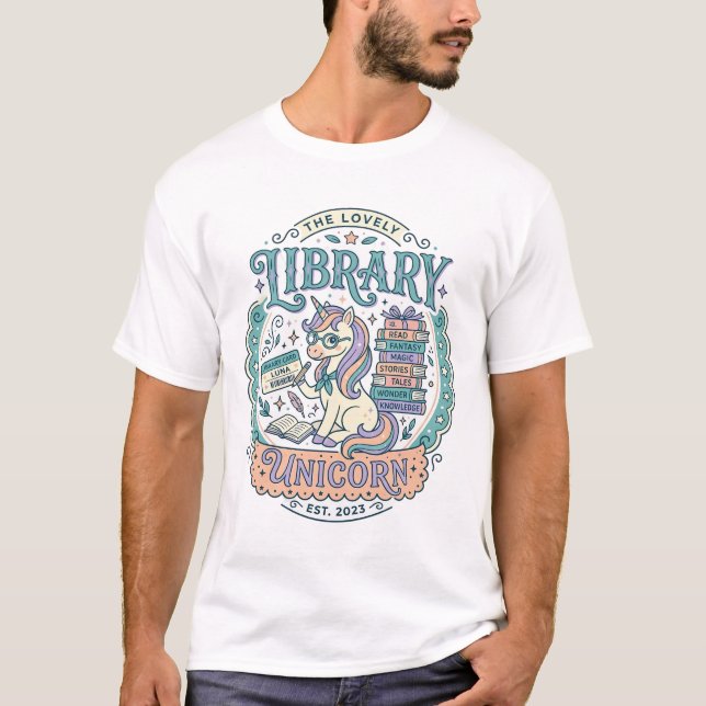 Unicorn Library Unicorn Whimsical Graphic Tee Desi (Front)