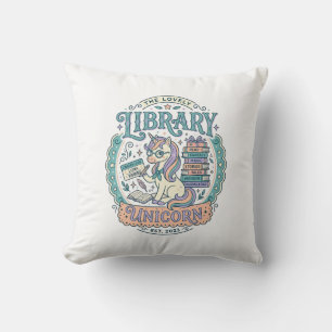 Unicorn Library Unicorn Whimsical Graphic Tee Desi Throw Pillow