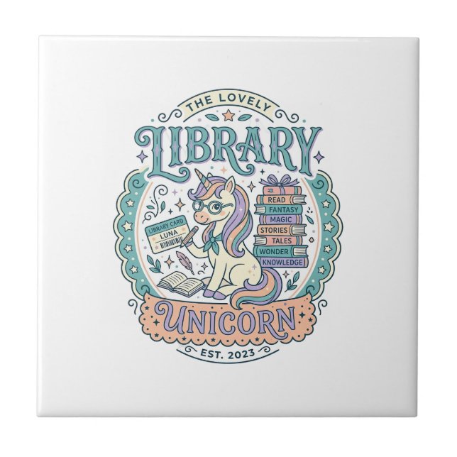 Unicorn Library Unicorn Whimsical Graphic Tee Desi Tile (Front)