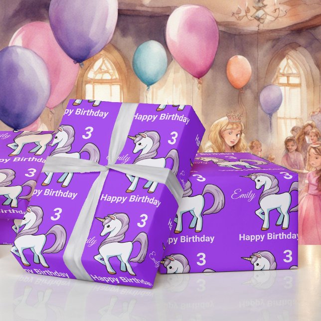 UNICORN Little Girl's Personalize Name Birthday Wrapping Paper (Creator Uploaded)
