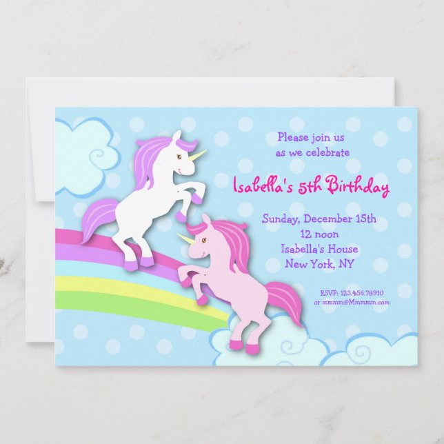 Unicorn Little Pony Birthday Party Invitations (Front)