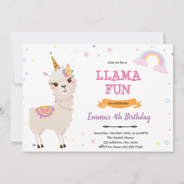 Unicorn llama invitation (Front)