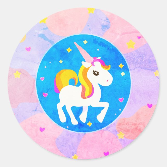 Unicorn Logo Cartoon Classic Round Sticker (Front)