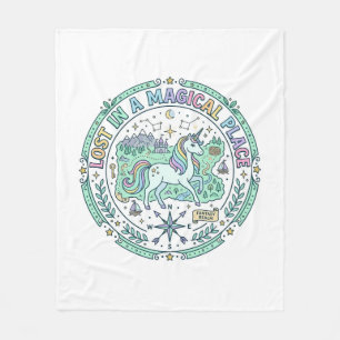 Unicorn Lost in a Magical Place Funny Print on Dem Fleece Blanket