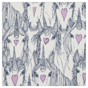 unicorn love navy orchid white fabric