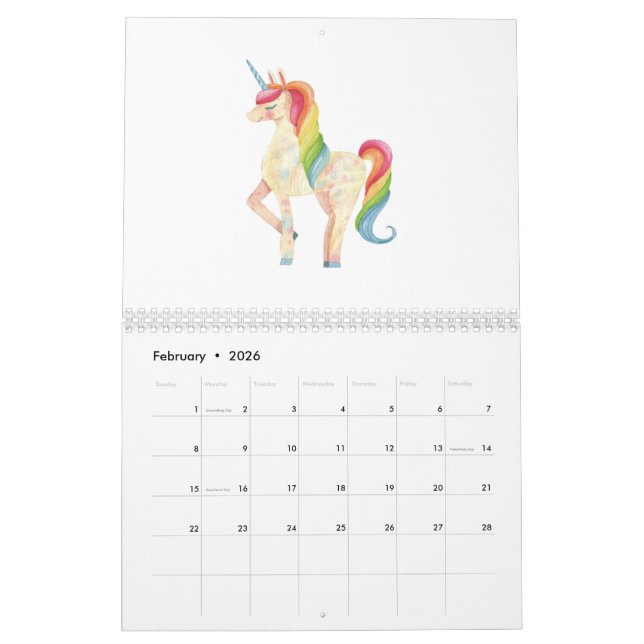 Unicorn lover calendar (Feb 2026)