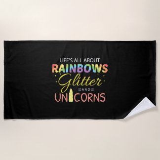 Unicorn Lover Gift Idea Rainbows Glitter Unicorns Beach Towel