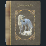 Unicorn Lover Leather Book look Bronze iPad Cover<br><div class="desc">This design may be personalized in the area provided by changing the photo and/or text. Or it can be customized by choosing the click to customize further option and delete or change the colour of the background, add text, change the text colour or style, or delete the text for an...</div>
