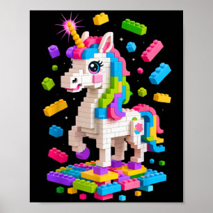 Unicorn Lover Master Builder Building Bricks Block Poster