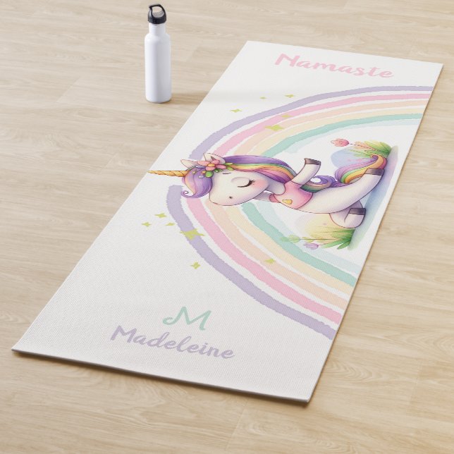 Unicorn Lovers Namaste Yoga Fun Cute Name Monogram Mat (In Situ)