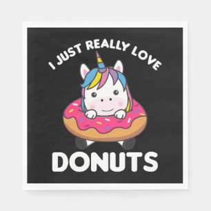 Unicorn Loves Doughnuts Unicorns Are Pink Napkin