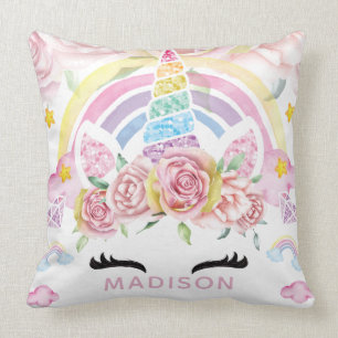 Unicorn Luxury Glitter Rainbow Throw Pillow