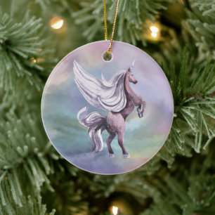 Unicorn Magic   Colourful Pastel Fantasy Watercolo Ceramic Ornament