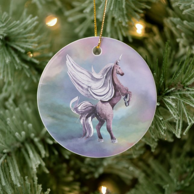 Unicorn Magic | Colourful Pastel Fantasy Watercolo Ceramic Ornament (Tree)