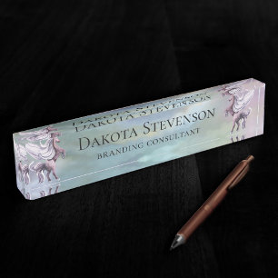 Unicorn Magic   Colourful Pastel Fantasy Watercolo Nameplate