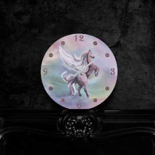 Unicorn Magic   Colourful Pastel Fantasy Watercolo Round Clock