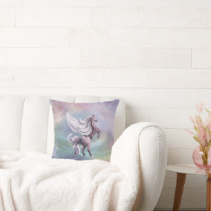 Unicorn Magic   Colourful Pastel Fantasy Watercolo Throw Pillow