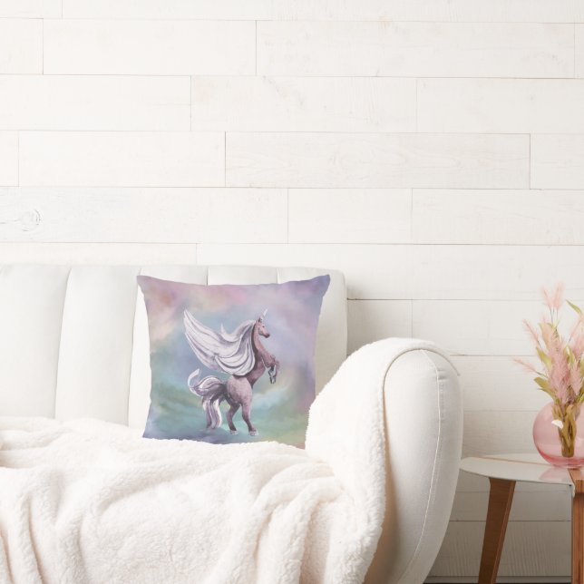 Unicorn Magic | Colourful Pastel Fantasy Watercolo Throw Pillow (Couch)