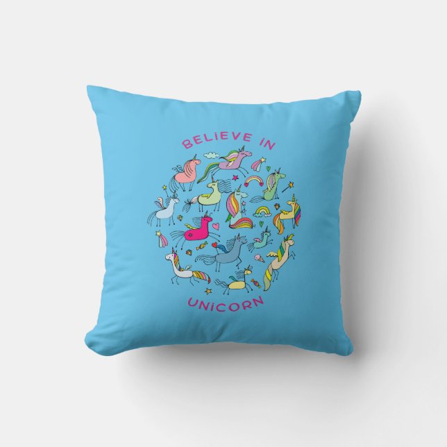 Unicorn Magic Kawaii      Throw Pillow (Front)