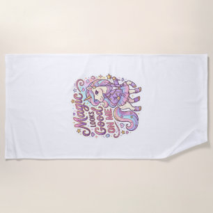 Unicorn Magic Looks Good on Me Graphic Design Whit Beach Towel